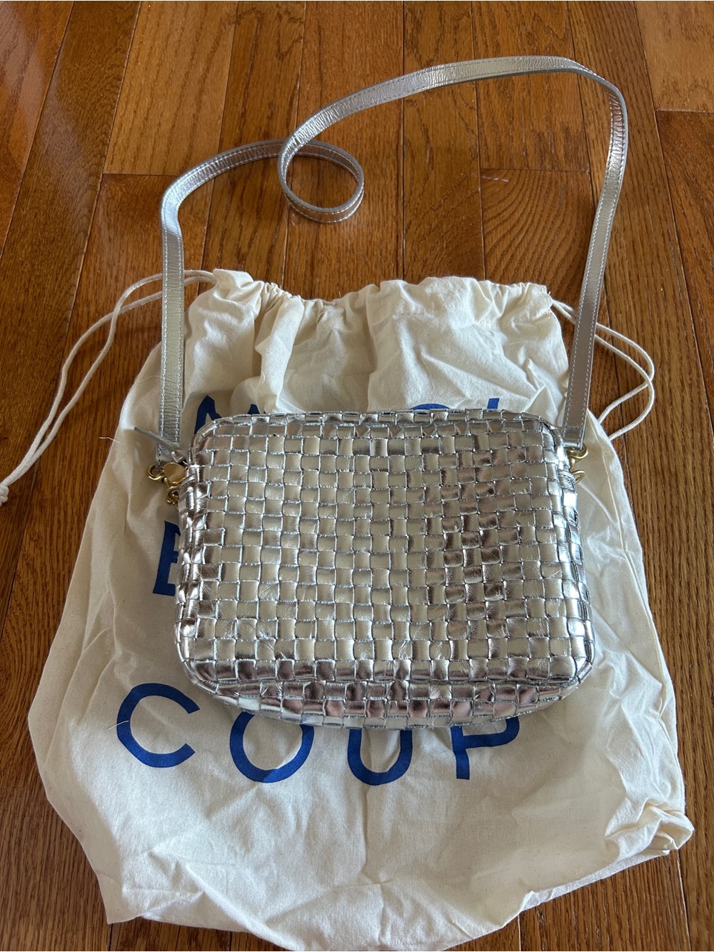 Clare V Midi Sac in Silver Specchio Woven Checker - NWT